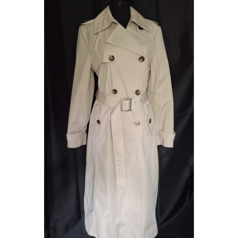 Michael Michael Kors Khaki Belted Long Trench Coat Pockets Button Midi Size S